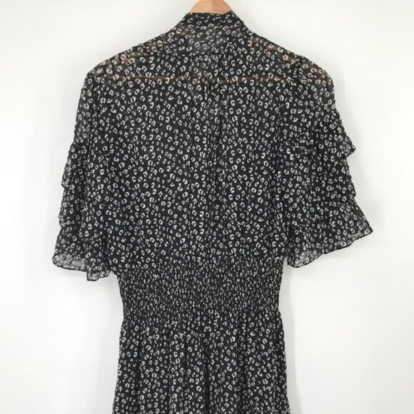 Rebecca Taylor Black  animal print Short Sleeve Dress Ruffle  silk blend size 6 - Picture 6 of 16